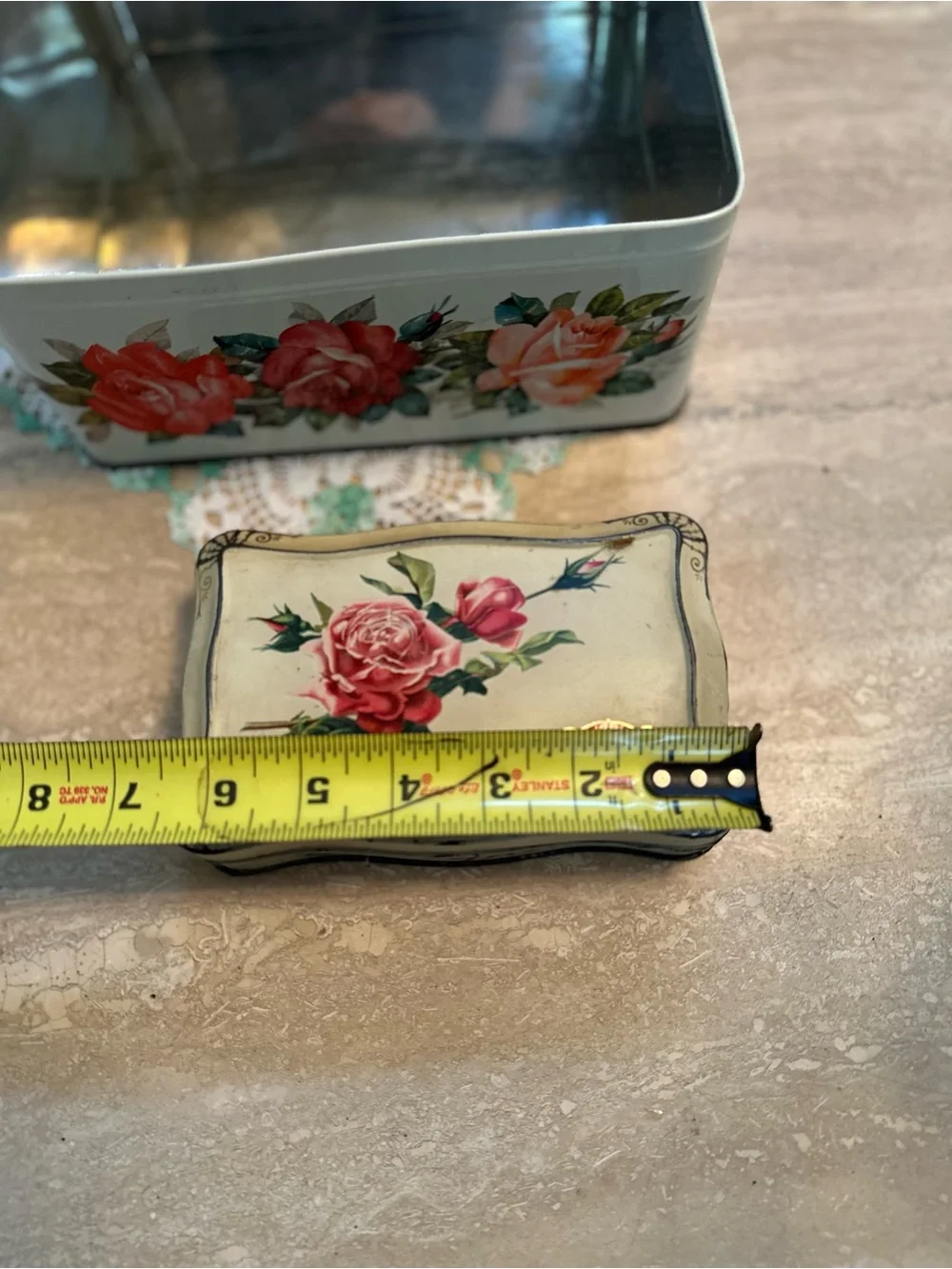 Vintage Floral Chocolate Tins  Set of 2 - Rose Motif, White & Red